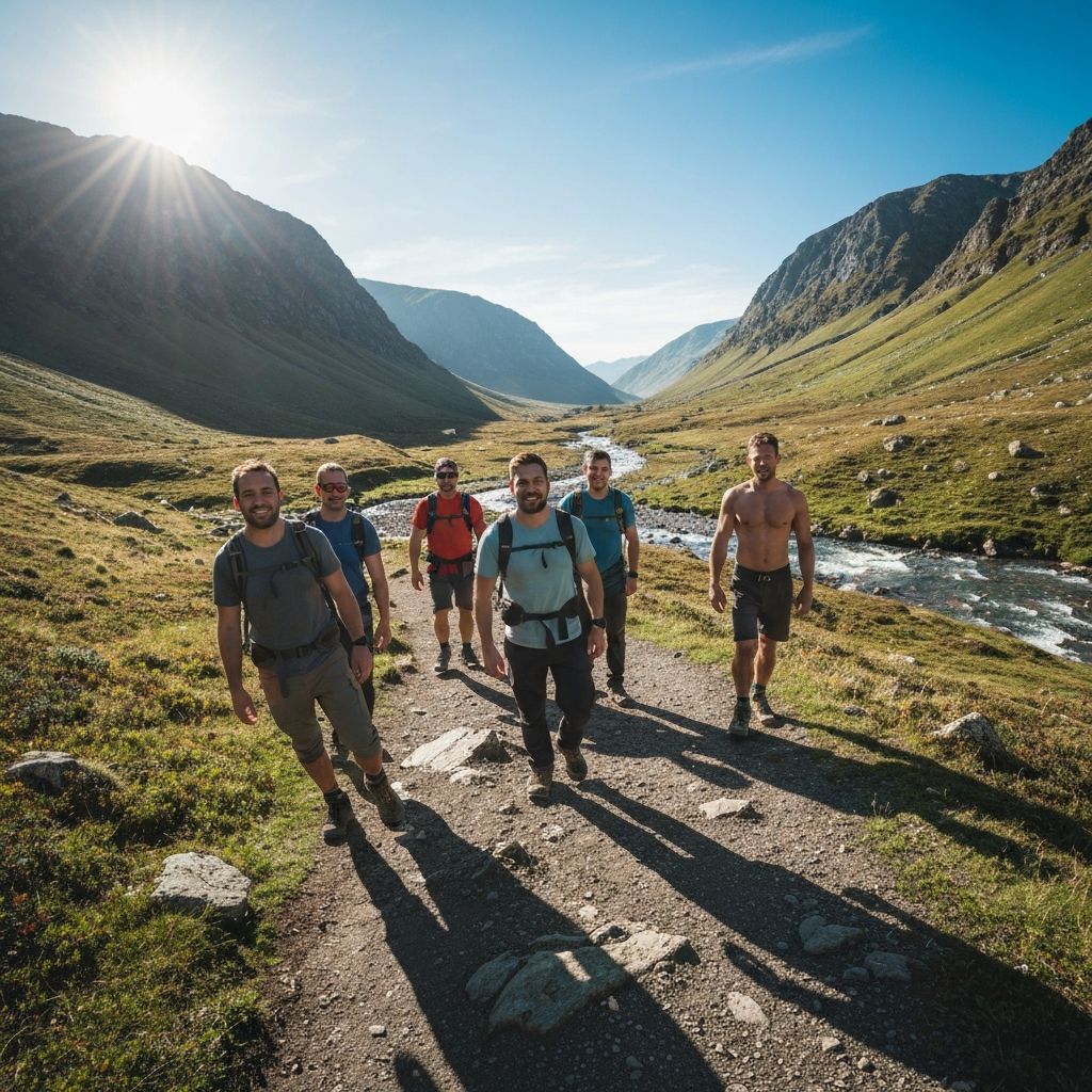 Active men enjoying outdoor activities